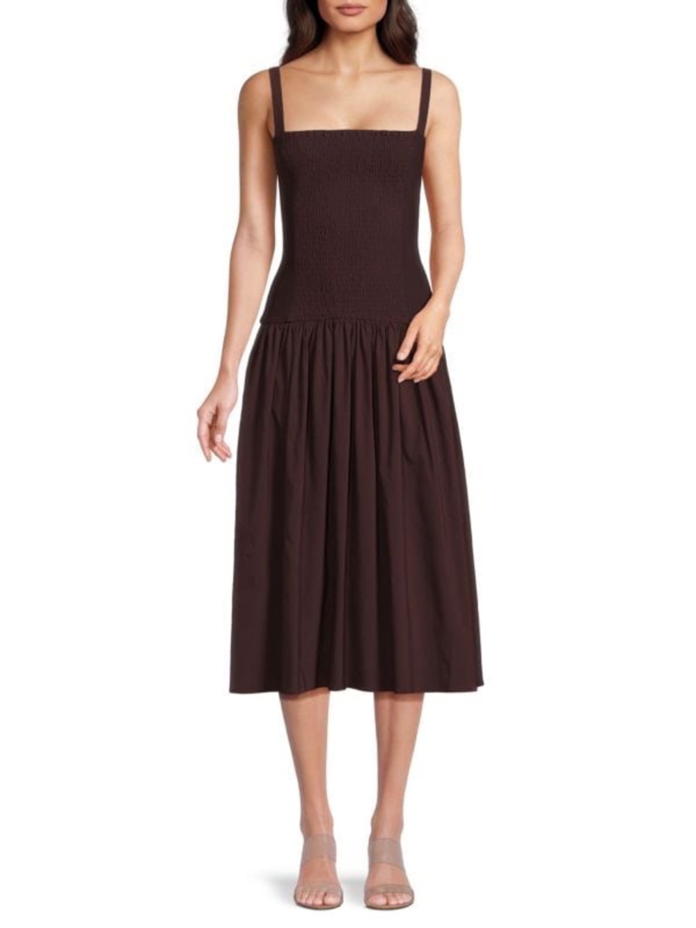 Mauve Dark Brown Smocked Maxi Dress